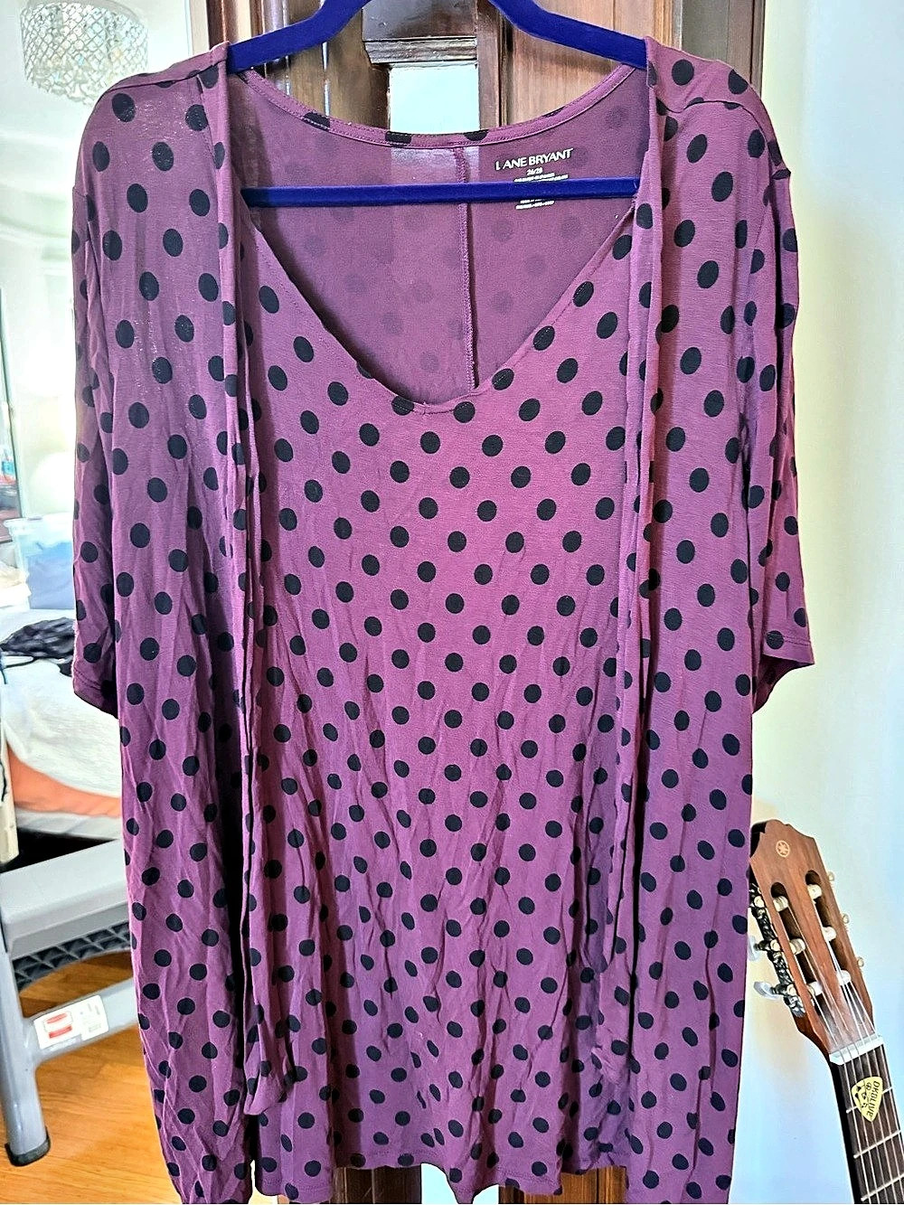 Lane Bryant Polka Dot Shirt in wine red & Black Size 26/28
